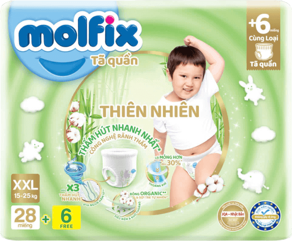 QT Molfix - Bỉm tã quần Molfix thiên nhiên Jumbo size XXL