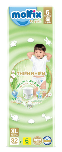 QT Molfix - Bỉm tã quần Molfix thiên nhiên Jumbo size XL