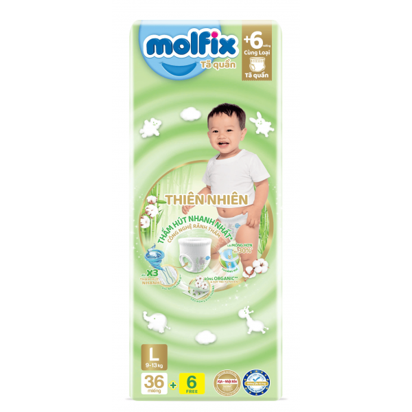QT Molfix - Bỉm tã quần Molfix thiên nhiên Jumbo size L