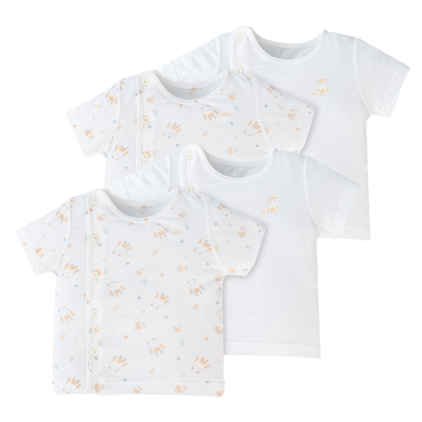 Set 2 áo sơ sinh cài chéo tay ngắn Animo Easy KV0724002 (0-3M,Trắng-HT Chim non)