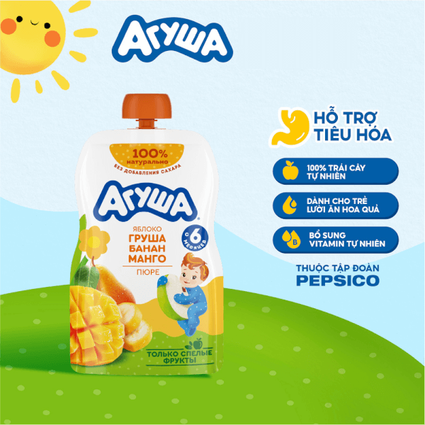 Combo 2 Trái cây nghiền vị táo, lê, chuối và xoài Agusha