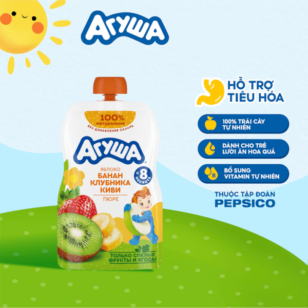 Combo 2 Trái cây nghiền vị táo, chuối, dâu tây và kiwi Agusha