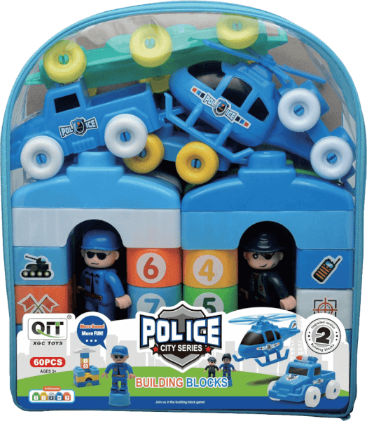 Balo xếp hình khối kèm xe, máy bay và mô hình cảnh sát 60pcs YN579835 C407 (Xanh dương)
