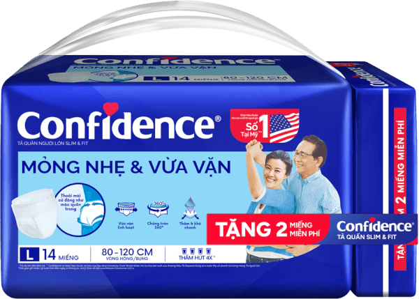 Tã quần người lớn Confidence Mỏng nhẹ & vừa vặn (size L, 14M)