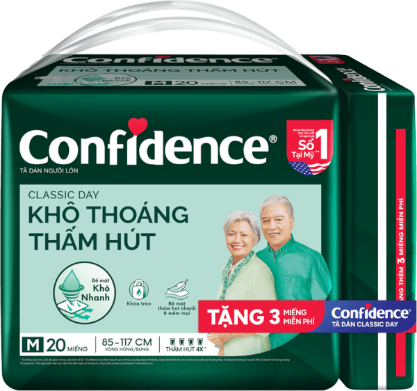 Tã dán người lớn Confidence Khô thoáng, thấm hút (size M, 20M)