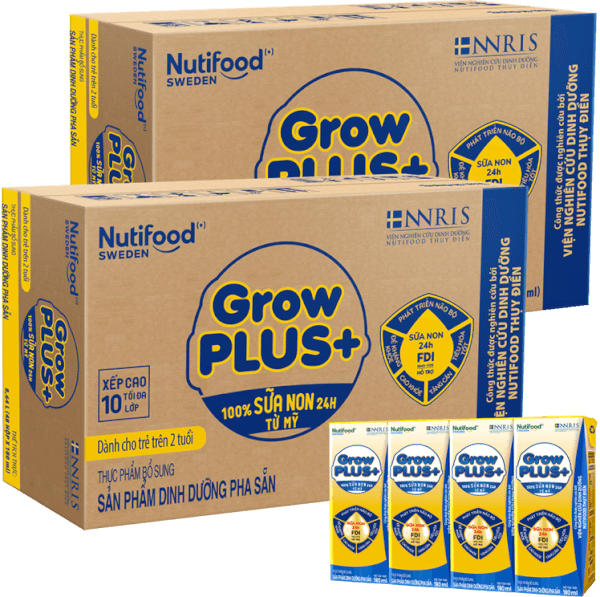 Combo 2 thùng Sữa GrowPLUS+ Sữa non Vàng 2+ hộp 180ml (lốc 4 hộp)