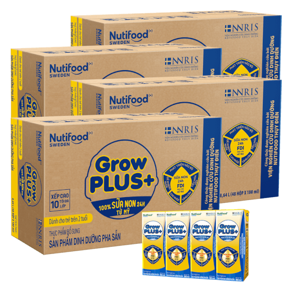 Combo 4 Thùng Sữa GrowPLUS+ Sữa non Vàng 2+ hộp 180ml (lốc 4 hộp)