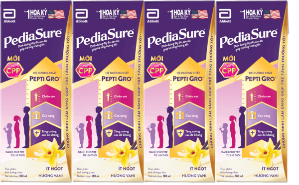 Thực phẩm dinh dưỡng y học cho trẻ 1-10 tuổi: Pediasure hương vani (180ml) (Lốc 4)