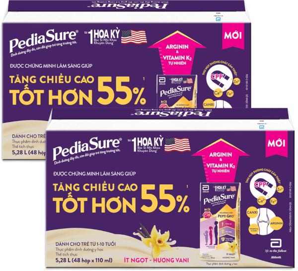 Combo 2 thùng Thực phẩm dinh dưỡng y học cho trẻ 1-10 tuổi: Pediasure hương vani (110ml) (Lốc 4)