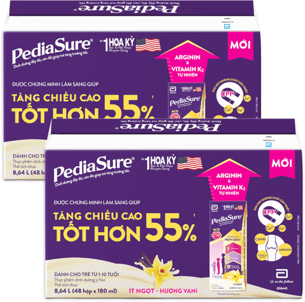 Combo 2 thùng Thực phẩm dinh dưỡng y học cho trẻ 1-10 tuổi: Pediasure hương vani (180ml) (Lốc 4)