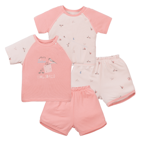 Set 2 Bộ kháng khuẩn Modal ngắn Chích bông Animo VD1023004 (0-24M,Hồng Dâu)