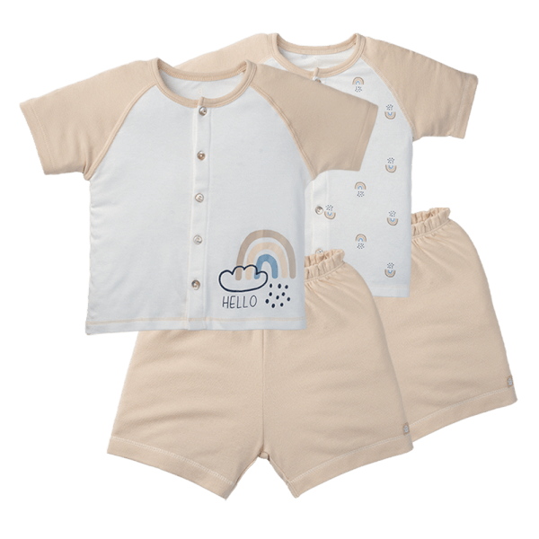 Set 2 Bộ kháng khuẩn Modal ngắn Cầu vồng Animo VD1023001 (0-24M,Beige)