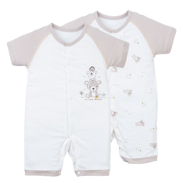 Set 2 Bodysuit kháng khuẩn đùi Gấu nhỏ Animo VD1023008 (0-12M,Trắng)