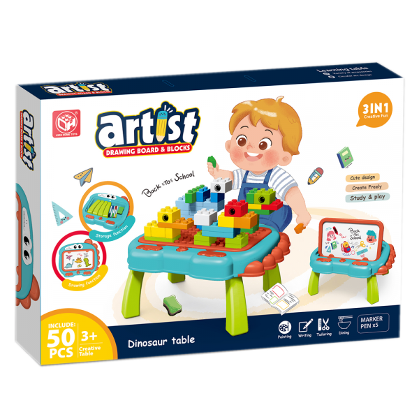 Bộ bàn xếp hình lego kèm bảng vẽ 2in1 50pcs RFD598694 C407 (Xanh dương)