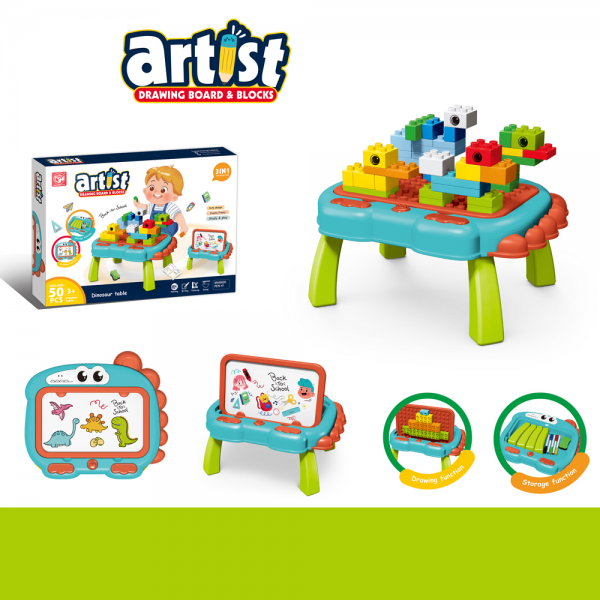 Bộ bàn xếp hình lego kèm bảng vẽ 2in1 50pcs RFD598694 C407 (Xanh dương)