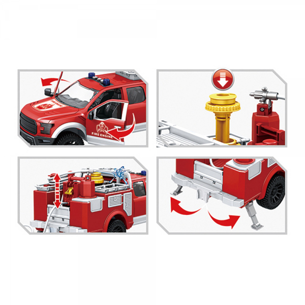 Xe cứu hỏa cao cấp có cửa đóng mở, vòi phun nước có âm thanh và đèn HW24022638 C407 (Đỏ)