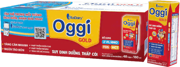 Thùng Sữa uống dinh dưỡng Oggi Gold 180ml, lốc 4 hộp (trên 1 tuổi)