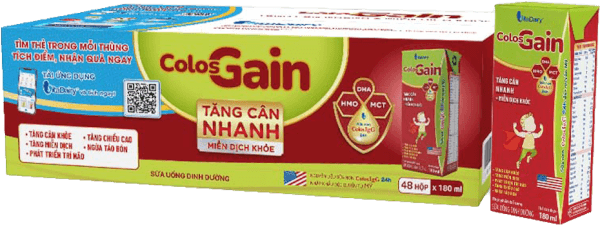 Thùng Sữa uống dinh dưỡng Colos Gain 180ml, lốc 4 hộp (trên 1 tuổi)