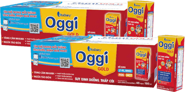 Combo 2 thùng Sữa uống dinh dưỡng Oggi Gold 180ml, lốc 4 hộp (trên 1 tuổi)