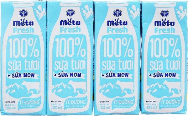 Sữa tươi ít đường bổ sung sữa non Metafresh 180ml, lốc 4 hộp