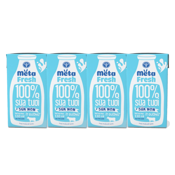 Sữa tươi ít đường bổ sung sữa non Metafresh 110ml, lốc 4 hộp