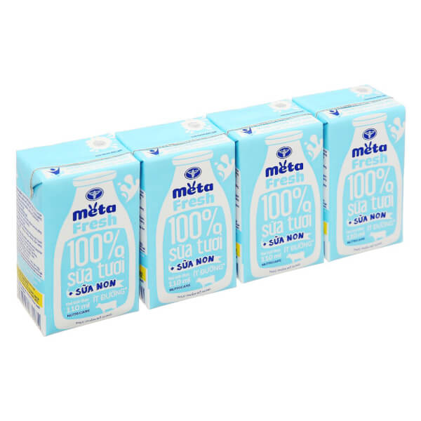 Sữa tươi ít đường bổ sung sữa non Metafresh 110ml, lốc 4 hộp