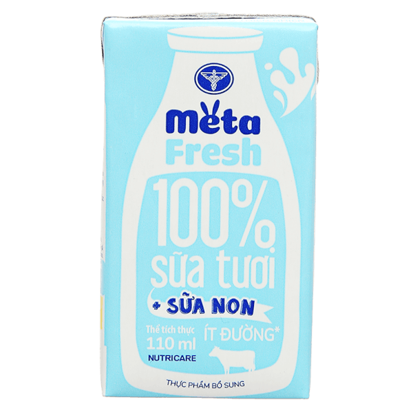 Sữa tươi ít đường bổ sung sữa non Metafresh 110ml, lốc 4 hộp