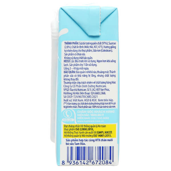 Sữa tươi ít đường bổ sung sữa non Metafresh 110ml, lốc 4 hộp