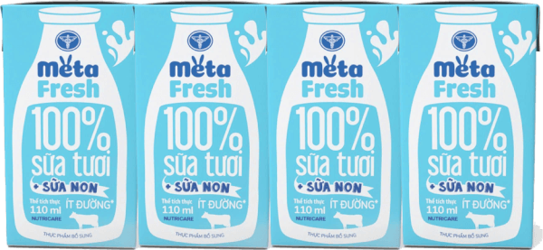 Sữa tươi ít đường bổ sung sữa non Metafresh 110ml, lốc 4 hộp