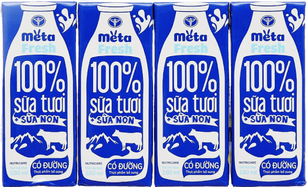 Sữa tươi có đường bổ sung sữa non Metafresh 180ml, lốc 4 hộp