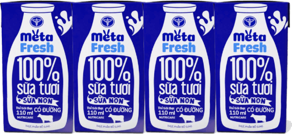 Sữa tươi có đường bổ sung sữa non Metafresh 110ml, lốc 4 hộp