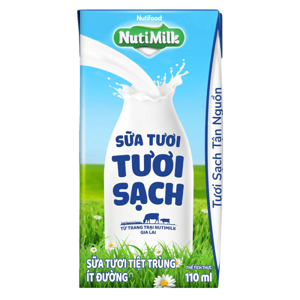 Sữa tươi sạch tiệt trùng Nutimilk, ít đường, 110ml (lốc 4 hộp)