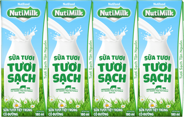 Sữa tươi sạch tiệt trùng Nutimilk, có đường, 180ml (lốc 4 hộp)
