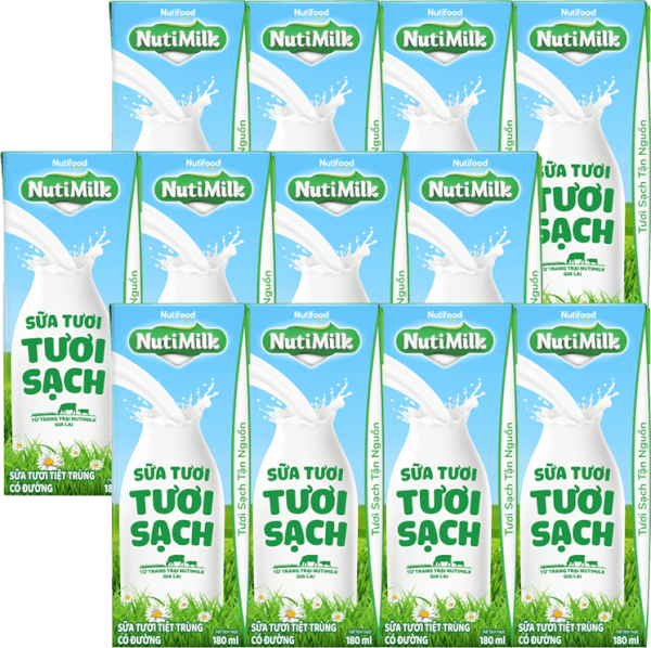 Combo 3 Sữa tươi sạch tiệt trùng Nutimilk, có đường, 180ml (lốc 4 hộp)