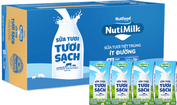 Thùng Sữa tươi sạch tiệt trùng Nutimilk, ít đường, 110ml (lốc 4 hộp)