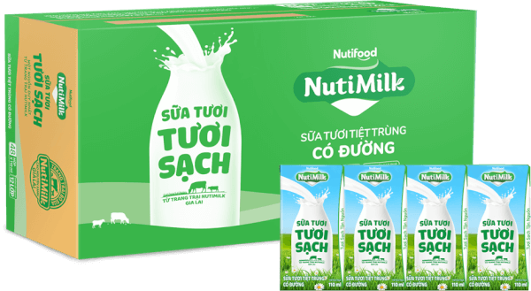 Thùng Sữa tươi sạch tiệt trùng Nutimilk, có đường, 110ml (lốc 4 hộp)
