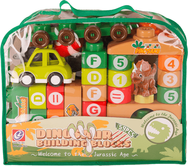 Túi xếp hình khối kèm xe và mô hình khủng long 59pcs LH16880800 C407 (Xanh lá)