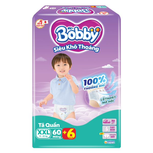 Tã quần Bobby size XXL, 60 miếng (giao bao bì ngẫu nhiên)