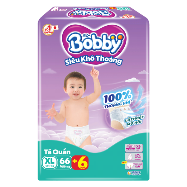 Combo 4 Tã quần Bobby size XL, 66 miếng + 6 miếng