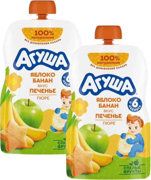 Combo 2 Trái cây nghiền vị táo, chuối và bánh quy Agusha