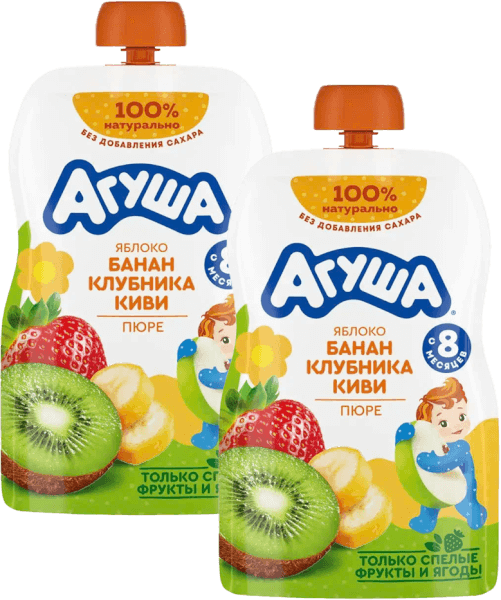 Combo 2 Trái cây nghiền vị táo, chuối, dâu tây và kiwi Agusha