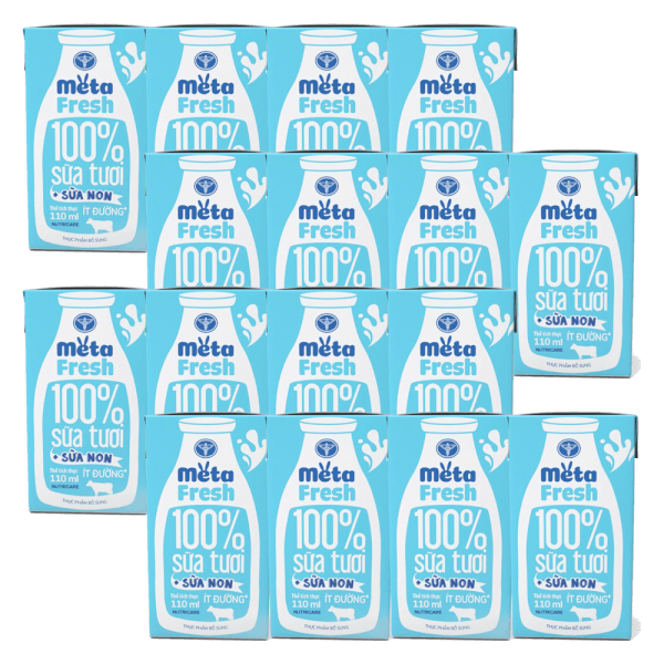 Combo 4 Sữa tươi ít đường bổ sung sữa non Metafresh 110ml, lốc 4 hộp