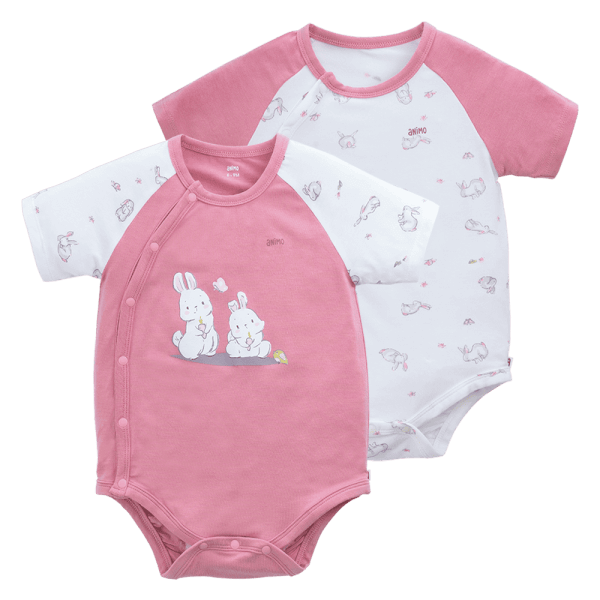 Set 2 Bodysuit modal kháng khuẩn tam giác Animo VD1024009 (0-9M,Hồng)