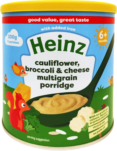 Thức ăn bổ sung dành cho trẻ từ 6 tháng tuổi trở lên: Bột ngũ cốc, súp lơ, bông cải và phô mai