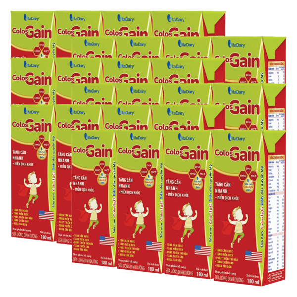 Combo 6 lốc Sữa uống dinh dưỡng Colos Gain 180ml, lốc 4 hộp (trên 1 tuổi)