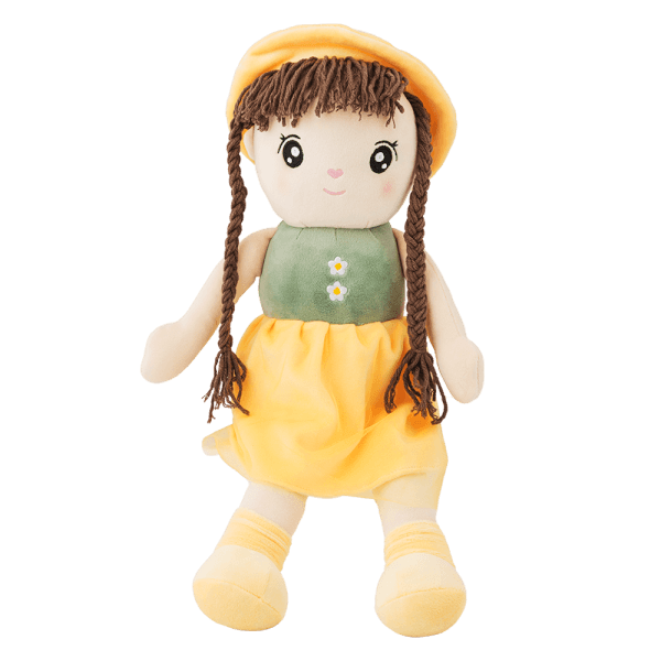 Búp bê đội nón tóc bím váy hoa vàng Animo C405 (TĐ)