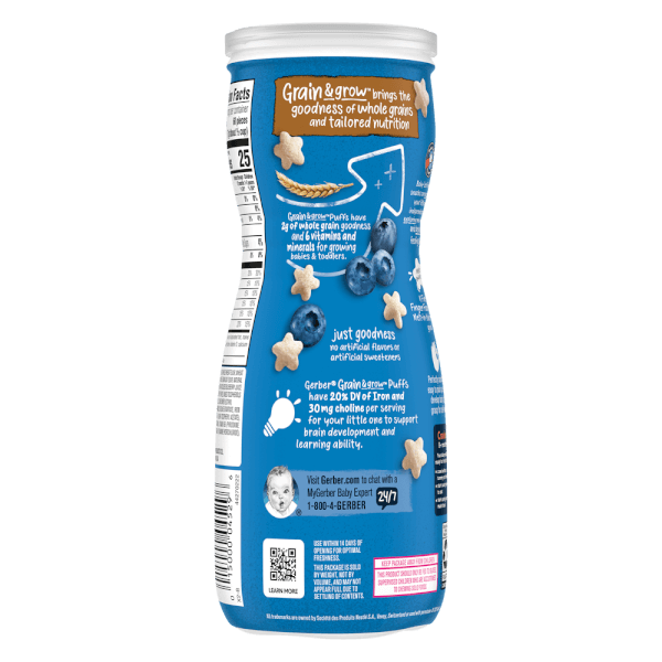 Thực phẩm bổ sung Bánh ăn dặm Gerber Puffs vị việt quất *giao bao bì ngẫu nhiên*