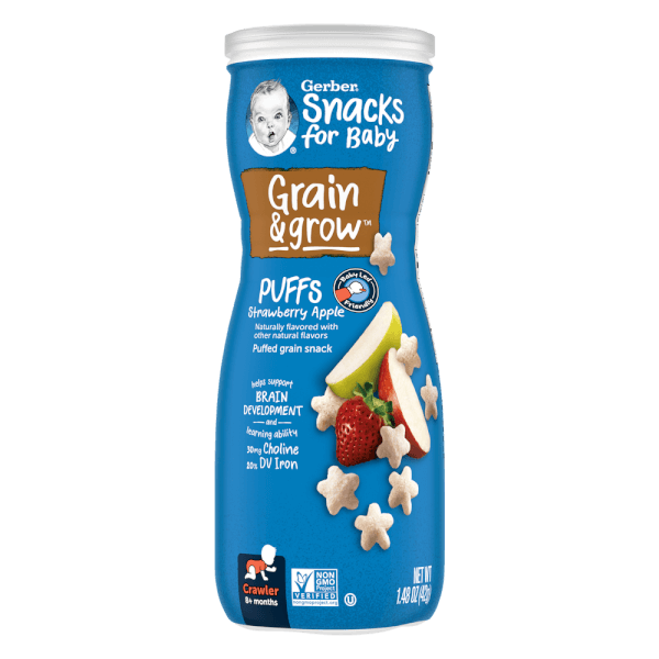 Thực phẩm bổ sung Bánh ăn dặm Gerber Puffs vị dâu táo *giao bao bì ngẫu nhiên*