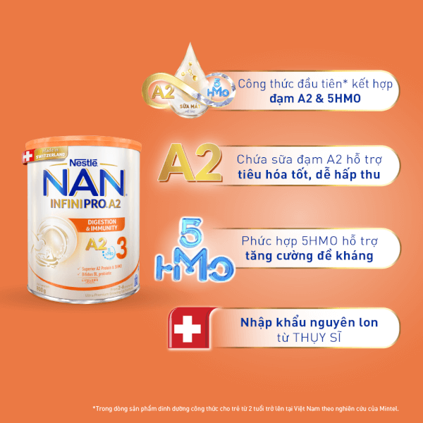 Combo 2 Sữa Nan A2 InfiniPro 800g số 3 (5HMO) (2-6 tuổi)