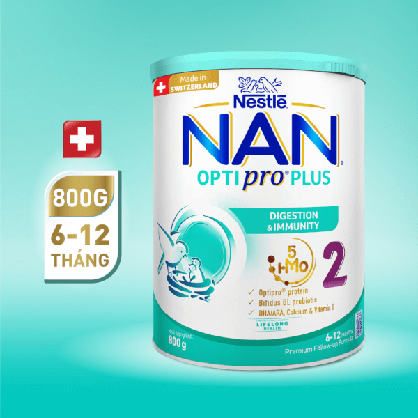 Sữa Nan Optipro PLUS 2 800g, với 5HMO, sản xuất tại Thụy Sỹ (6-12 tháng) (Giao bao bì ngẫu nhiên)